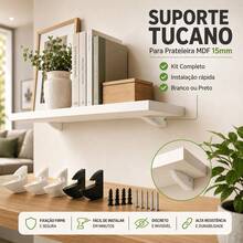 Kit 20 Suportes Tucano MDF 15mm Fixador Invisível Para Prateleira Preto e Branco - Branco - Visão 1