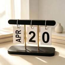 1pc Minimalist Style PS Material Flip Permanent Calendar, Reusable Month & Date Desk Calendar, Nordic Style Desktop Date Display Stand With Gold Metal Rod, Suitable For Home Office Study Shelf, Birthday Gift - Party Favor - Holiday Gift - Multicolor - View 5
