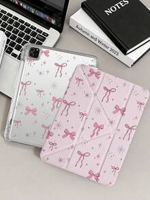 1件 粉色蝴蝶結星星愛心平板保護殼，適用於 iPad Mini6/7/Air/Air2/9.7/10.2/10.5/10.9 (Air4-Air8)/Pro 11/10th Gen/A16/Pro 11 2024，雙面彩繪圖案，透明壓克力背殼，絲綢質感 8 折支架，自動休眠/喚醒，內置筆槽，不含筆，部分機型附相機框 - 彩色 - 查看 6