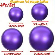 4pcs/Set (10.0 Inch, 15.0 Inch, 22.0 Inch, 32.0 Inch) Large Purple Foil Balloon Set - No Helium Needed, Reusable And Durable Base, Reflective Surface, Suitable For Christmas, Wedding - Multicolor - View 9