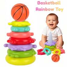 Basketball Spiral Stacking Tower Toy, Colorful Assembly Track Stacking Playset, Early Educational Toy For Toddlers, Color Recognition Developmental Toy, Perfect Birthday Halloween Christmas Holiday Gift, Random Color - Multicolor - View 2