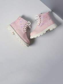 Girls' Boots Ankle Boots Autumn/Winter Warm Thickened New Shiny Korean Style Children's Non-Slip Casual Shoes - Pink - View 5