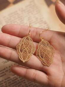 1 Pasang Anting-Anting Wanita Model Daun Berongga Gaya Bohemian, Cocok untuk Liburan dan Pemakaian Sehari-hari - daun - View 8