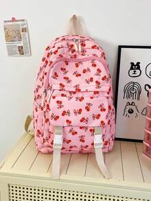 Dedoo 4pcs Backpack Tote Bag Storage Bag Pencil Case Set, All-Over Red Cherry Print, No Pendant Multi-Zipper Compartments, Suitable For Teenage Girls School Daily Summer Travel - Multicolor - View 6