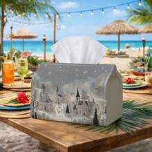 1pc Multifunctional Tissue Box, Winter Landscape Design - Red Barn Snow Scene Durable Polyester Storage Organizer Box, Suitable For Christmas Home Decor, Living Room, Bedroom, Kitchen, Home Decoration, Party Supplies - Multicolor - View 4