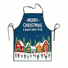 1pc Christmas Santa, Christmas Bell, Christmas Snowflake, Christmas Reindeer, Christmas Tree, Christmas Snowman, Christmas Penguin, Christmas Cartoon Animal Pattern Chef Apron, Suitable For Home Decor And Kitchen Use. Made Of 100% Polyester Material, Designed As Sleeveless Style, Perfect For Home Kitchen, Outdoor BBQ Cooking. This Printed Apron Is Unisex, Machine Washable And Reusable, An Essential Kitchen Accessory - Multicolor - View 15
