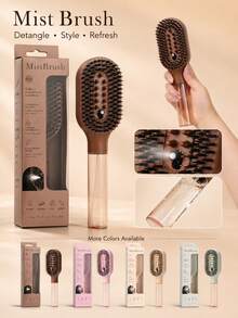 3-In-1 Spray Detangling Hair Brush,Multi-Color Available,Minimalist Plastic Wet Dry Styling Brush With Refillable Mist Tank, Dense Flexible Pins, Rounded Tips & Comfort Grip Handle For Curly Wavy Thick Hair, Women Girls Home Travel - Multicolor - View 2