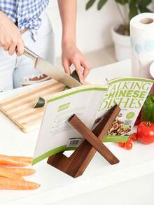 1pc Multi Tone Solid Wood Slouchy Reading Stand, Foldable Adjustable Recipe Book & Display Holder In Minimalist Design, All Season Household Decor Item For Adults, Suitable For Kitchen Bedroom Study Desk Storage Organizer Desktop Ornament - Multicolor - View 4