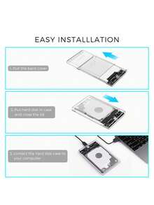 EAGET Carcasa de disco duro portátil, Carcasa de disco duro externo SSD SATA a USB 3.0, Carcasa de disco duro externo SSD/HDD de 2.5 pulgadas, Caja de disco duro portátil de alta velocidad de 5Gbps USB 3.0 a Tipo-C transparente, compatible con sistema Windows de PC/portátil - transparente - Ver 9