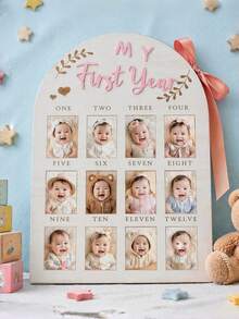 Porta-Retrato do Meu Primeiro Ano, Porta-Retrato de Madeira de 12 Meses, Exibição de Mesa para Bebê de 0-12 Meses, Festa de Aniversário, Lembrança de Aniversário do Bebê - Moldura para fotos de marcos importantes - Visão 1