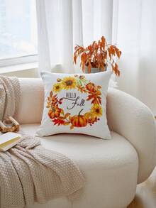 1件感恩節花環南瓜刺繡枕套,Hello Fall 感恩節枕套,適合室內裝飾,感恩節裝飾,四季通用枕套,不含枕芯 - 彩色 - 查看 2