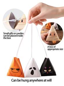 10pcs/Set Halloween Hanging Candy Boxes, 5 Designs Pumpkin, Ghost, Black Cat, Mummy & Skeleton Trick Or Treat Favor Boxes With Ribbon Handles For Kids Halloween Party Supplies - 5 Patterns - View 3