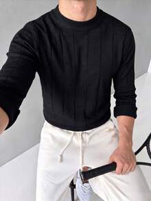 ZYNTH BALENO Men's Fashion Striped Slim Fit Regular Shoulder Mock Neck Long Sleeve Sweater, Suitable For Gym, Running, Hiking, Cycling Sports - Black - View 5