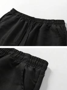 Men's Black Plus Size Wide Leg Cargo Pants, FS Letter Patch Large Side Pockets Drawstring Loose Lightweight Streetwear Long Pants Sports Fall - Black - View 5