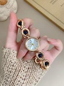 1件女款金色圓形石英手錶，優雅時尚，適合日常配戴，生日/畢業禮物，派對與聚會 - 金色 - 查看 3