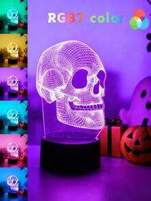 3D骷髏LED幻象小夜燈 USB供電 桌面裝飾燈 創意酷炫禮物 適用臥室、書房與遊戲派對 - 亞克力 - 查看 11