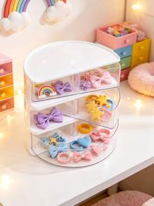 1 pieza Caja de almacenamiento giratoria semicircular blanca transparente, organizador de tocador giratorio 360° para pinzas de pelo y ligas para el cabello - Multicolor - Ver 6