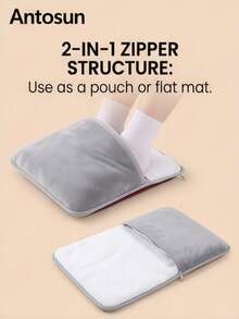 Antosun 1Pc 2 In 1 Zipper USB Foot Warmer With Skin Friendly Velvet Plush Lining Constant Temperature Heating Pad, Foldable Washable Enclosed Foot Heating Cushion For Bedroom Sofa Bed Winter Household Warm Supplies - A - View 6