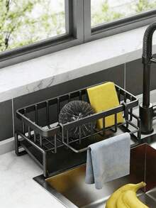 1pc Stainless Steel Kitchen Sink Caddy, Sponge Holder & Dish Soap Organizer With Towel Bar, Drip Tray, Drain Rack, Brush Holder For Countertop, Dishcloth, Scrubber, Soap, Bottle, Small Kitchen Sink Storage - Multiple Styles and Colors - View 13