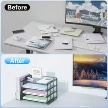 1PC 4-Tier Metal Vertical File Organizer Rack, Multi-Layer Desktop Storage Shelf, Document Holder, Space-Saving Desk File Sorter For Home Office Classroom Dorm, Sturdy Paper Letter Tray, Compact Bookshelf Decor, Back To School Organizer - View 1