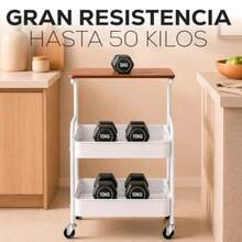 Carrito de Almacenamiento Organizador con Mesa Auxiliar Organizador de Metal 2 Niveles Carrito de Servicio para Cocina Carrito Multifuncional con Ruedas - blanco - Ver 7
