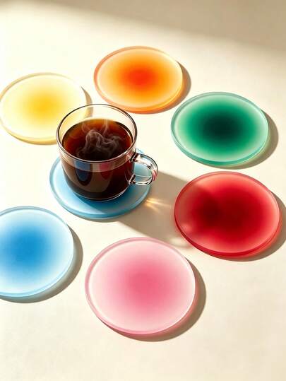 1/6 pièces Dessous de verre en acrylique transparent résistant à la chaleur avec dégradé, motif coucher de soleil, parfait pour la décoration de la maison, les cadeaux de pendaison de crémaillère ou d'anniversaire, idéal pour la décoration de la maison et du restaurant