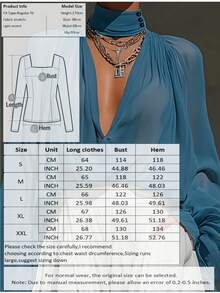 Women's Chiffon Long Sleeve Blouse, Deep V-Neck Semi-Sheer Top, Suitable For Formal Occasions Spring - Navy Blue - View 4