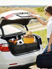 Oxford Cloth Foldable Car Trunk Organizer, Collapsible Car Cargo Storage Box With Handles, Multi-Compartment Car Rear Storage Bin, Portable Car Interior Storage Accessory, Suitable For Travel And Road Trips - Multicolor - View 2