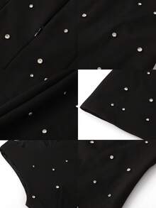 Gaun Tank Top dengan Detail Rhinestone Polos, Kasual untuk Liburan Musim Panas, Warna Hitam, Elegan - Hitam - View 5