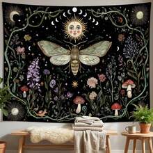 1PC Bohemian-Style Tapestry Featuring A Vintage Gothic Design-Skull, Blooming Red Roses, Moon, And Starry Night-Perfect For Dark Academia And Witchcraft-Themed Room Decor. - Multicolor - View 20
