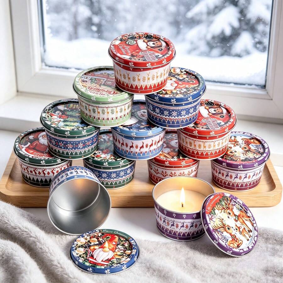 Set Perlengkapan Pembuatan Lilin Natal DIY 46 Buah, 9 Toples Lilin Kosong dengan Motif Acak (2,56 x 1,93 Inci), Set Aksesori Sumbu Lilin, Perlengkapan Pembuatan Lilin Natal