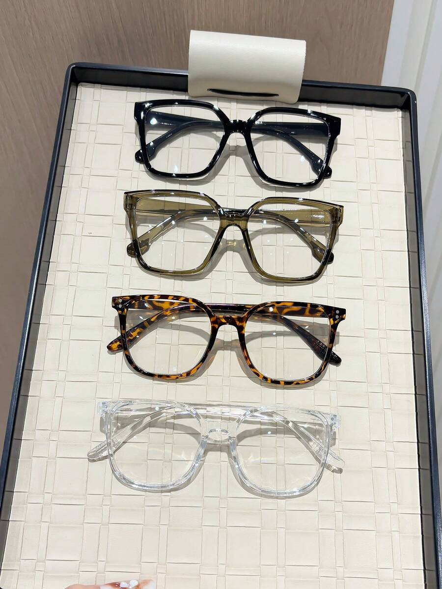 4 Pairs Women's Retro Geometric Pattern Frame Glasses Set, Perfect Blend Of Vintage And Modern, Suitable For Daily Commute, Party, Vacation, Fits All Face Shapes - Transparent - View 1