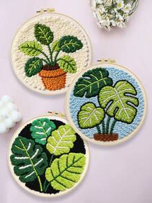 Kit Sulam Jarum Tusuk 2D untuk Pemula dengan Bingkai, Tema Tanaman Hias, 20*20cm/7.9*7.9in Pola Pra-Cetak, Set Jarum Tusuk DIY, Kit Benang & Alat Tusuk Lengkap, Dekorasi Dinding Buatan Tangan untuk Ruang Tamu dan Kamar Tidur, Hadiah Ulang Tahun Ideal - Tanaman hias - View 3