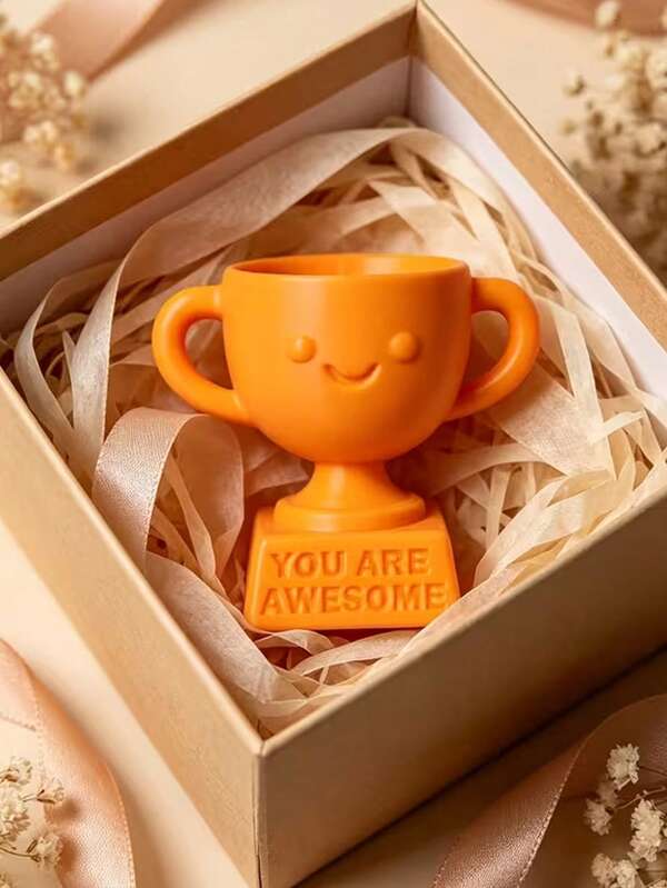 1 Mini Cute Smiling Face Trophy - Novelty Gift Printed With "You're Awesome" - Collectible Figurine For Desks, Offices And Positive Encouragement