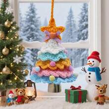 Handmade Crochet Christmas Tree Ornament, Cute Plush Knitted Mini Xmas Tree Hanging Charm, Car Rearview Mirror Pendant, Holiday Home Room Decor Festive Gift - Multi-color - View 10