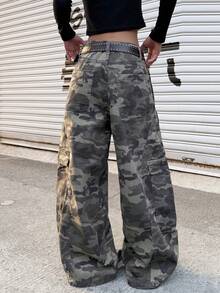 1pc Japanese Street Style Women's Multi-Pocket Curved Leg Loose Comfortable Wide Leg Jeans Long Pants (This Product Does Not Include Belt/Accessories) - Grey - View 6
