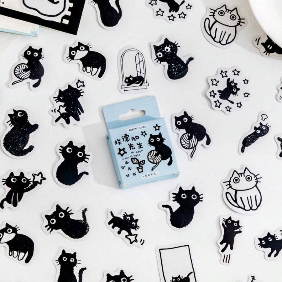 1 Box Cute Animal Cat Paper Stickers, Decorative Material Stickers, Suitable For Collage, Scrapbooking, DIY Journal, Gift Stickers, Back To School Essential - Cat - View 1