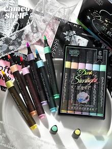 6pcs. Fluorescent Highlighters. Triangular Barrel, Comfortable Grip. Suitable For Key Point Marking, Note-Taking, Planner Decoration, Doodling, Daily Learning, Office Work, Handmade DIY Creation, Student Stationery. - Ink Night Starlight - View 6