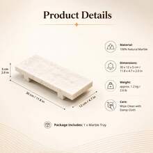 1pc Marble Pattern Rectangular Tray With Feet, Modern Bathroom Toiletries & Perfume Storage Tray, Coffee Table Decorative Tray, Vanity Organizer - White - View 7