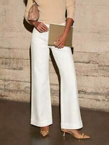 Plus Size White High Waist Wide Leg Jeans, Autumn Back To School, Birthday - Blue - View 6