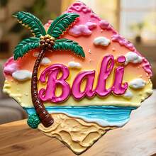 Bali Island Contour Frame Pink Sands Emerald Waves And Palm Whispers Magnet Where The Tropics Wrap You In A Gentle Embrace Keepsake For All Metal Surfaces Throughout The Home - A - View 6