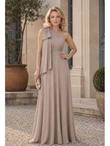 Long Dress For Bridesmaid Wedding Graduation Light Party - Nude - View 3