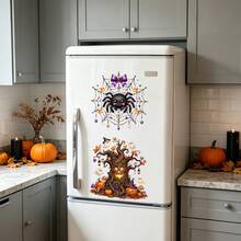 1pc Cute Halloween Static Window Cling, Witch Crow, Candy Skull, Spooky Ghost Tree, Reading Wizard Ghost Design, Removable Waterproof Sticker, Suitable For Front Door, Bedroom, Living Room, Autumn Thanksgiving Holiday Party Decoration - Multicolor - View 7