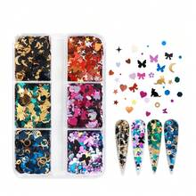 6-Grid Star Moon Cat Nail Glitter, Multi-Color Irregular Shaped Sequins Butterfly Heart Mixed Glitter, DIY Nail Decoration Material - Multicolor - View 9
