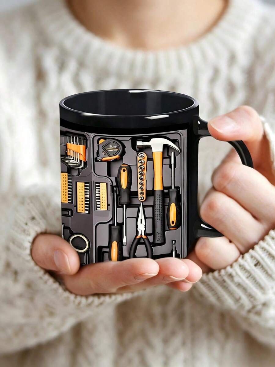 Black Toolbox Themed Ceramic Mug, Creative Mechanic Style Coffee Cup, Suitable For Home And Office Daily Use - Multicolor - View 1