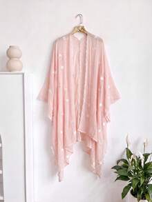 1件極簡心形圖案刺繡開襟和服式披肩/圍裙，波希米亞風春夏海灘度假外套，防曬裝飾刺繡開襟衫，適合日常穿著，完美禮物選擇 - 粉色 - 查看 6