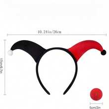 2pcs Funny Costume Headpiece & Nose Accessory Set, Black & White Clown Headband With Pointed Horns And Foam Nose, Suitable For Party, Halloween, Masquerade - Multicolor - View 6
