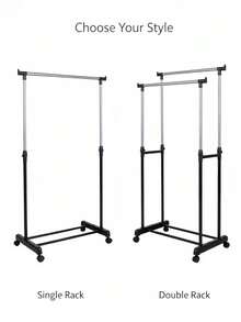 Single/Double Pole Height Adjustable Freestanding Metal Clothes Rack, Modern Minimalist Silver And Black Rectangular Frame Garment Rack With Universal Caster Wheels, Suitable For Bedroom, Balcony, Laundry Room And Clothing Display - Multicolor - View 8