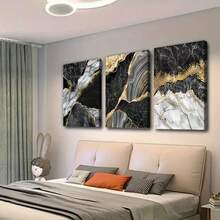 Juego de 1/3 piezas Pintura de arte de pared con textura de mármol abstracto de flujo de tinta beige y dorado, póster de decoración para sala de estar, sofá, oficina y hogar, entusiasta de la decoración del hogar minimalista moderna, material decorativo con marco opcional - Multicolor - Ver 4