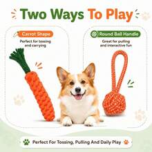 Cute Carrot Dog Chew Toy, Durable Interactive Training Rope Toy, Suitable For Small And Medium Dogs Chewing And Interaction. Multi-Functional Dental Rope, Indoor And Outdoor Training And Teeth Cleaning, Designed For Strong Chewers, Suitable For All Dog Breeds (Puppies And Adult Dogs) - Multicolor - View 8